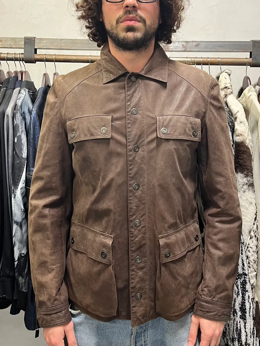SS2003 Emporio Armani Brown Leather Buttoned Jacket - Image 3