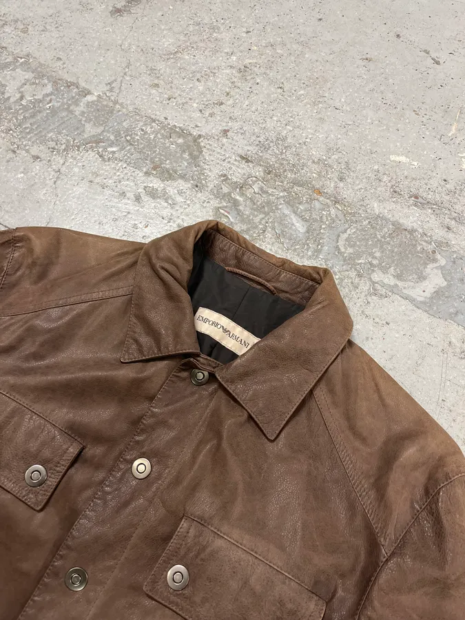 SS2003 Emporio Armani Brown Leather Buttoned Jacket - Image 6