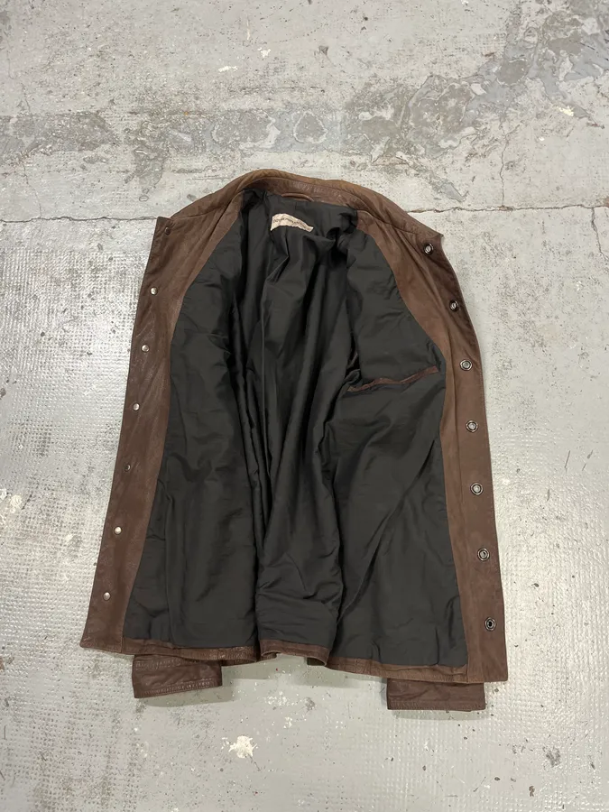 SS2003 Emporio Armani Brown Leather Buttoned Jacket - Image 9