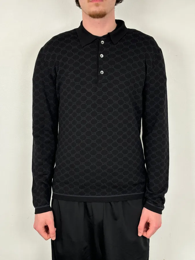 SS2003 Gucci Black Wool GG Monogram Polo Sweater by Tom Ford - Image 2