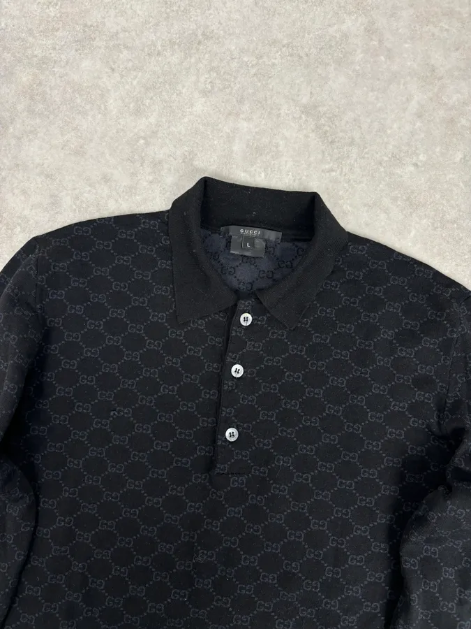 SS2003 Gucci Black Wool GG Monogram Polo Sweater by Tom Ford - Image 4
