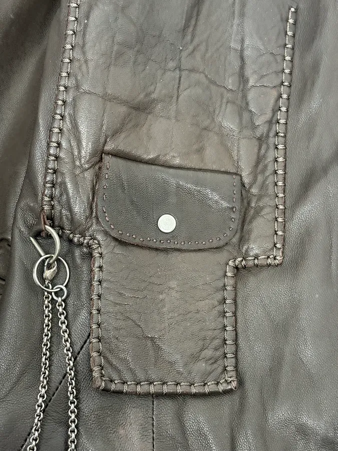 SS2003 Marithé + François Girbaud Brown Asymmetrical Buttoned Leather Jacket - Image 10