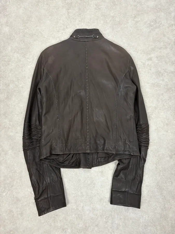 SS2003 Marithé + François Girbaud Brown Asymmetrical Buttoned Leather Jacket - Image 6
