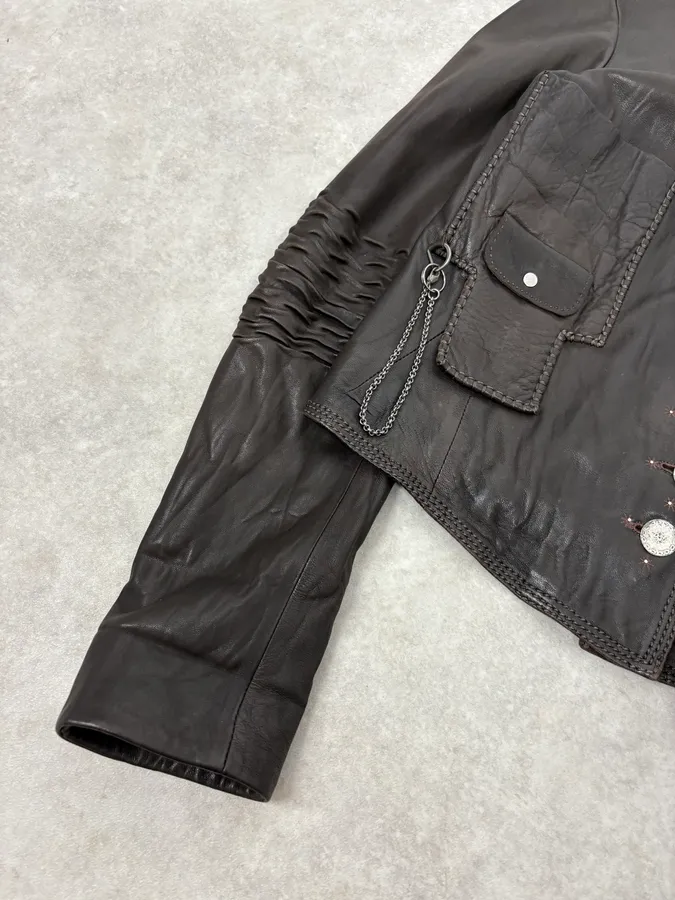 SS2003 Marithé + François Girbaud Brown Asymmetrical Buttoned Leather Jacket - Image 8