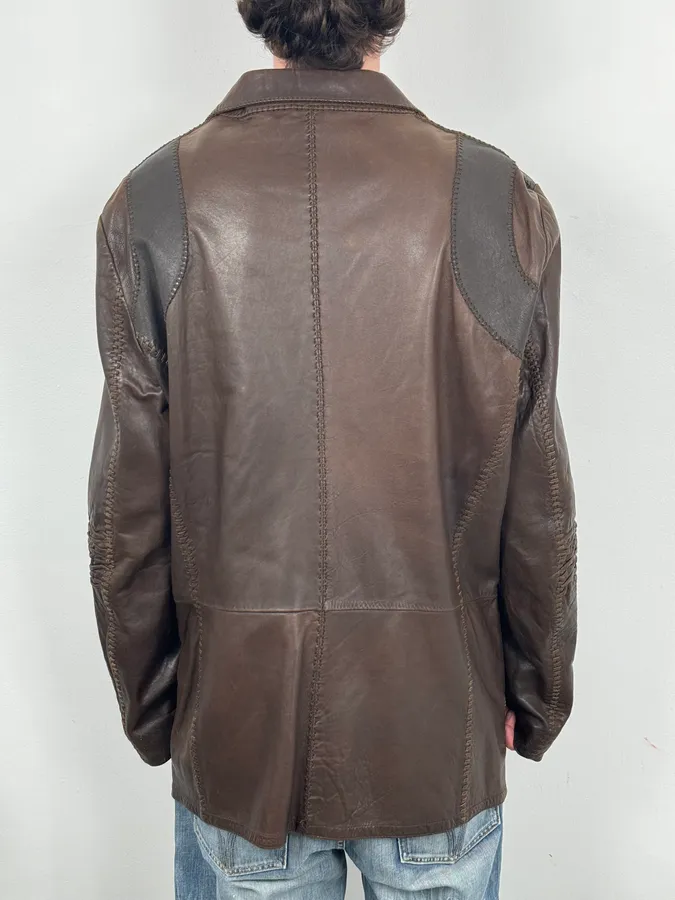 SS2003 Marithé + François Girbaud Brown Leather Plissed Blazer Jacket - Image 4
