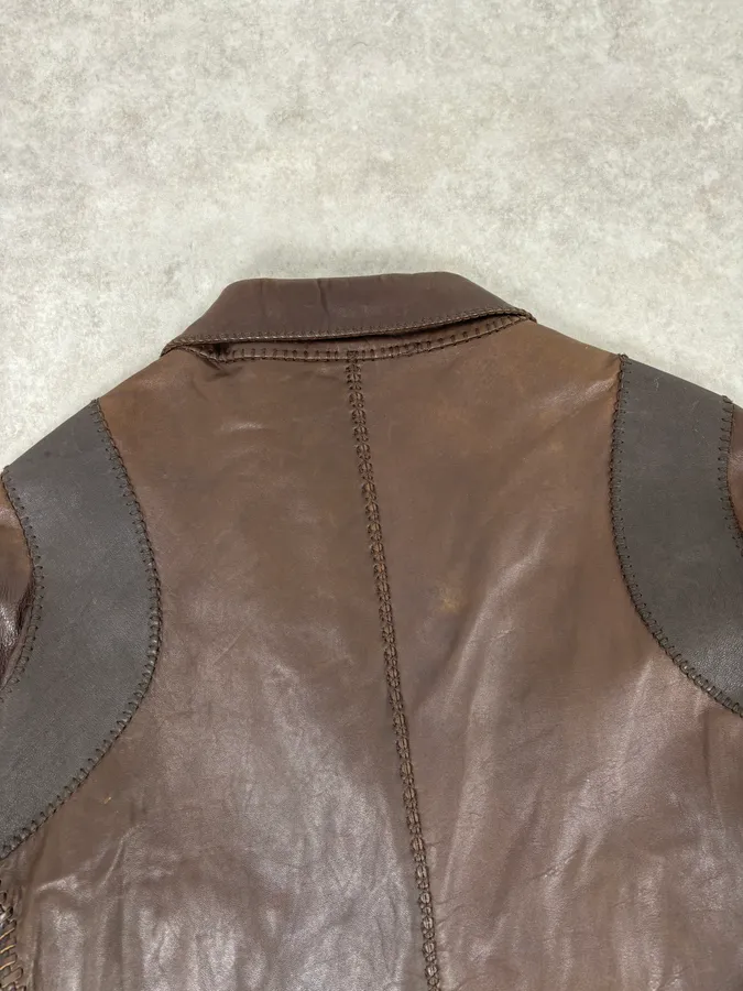 SS2003 Marithé + François Girbaud Brown Leather Plissed Blazer Jacket - Image 7