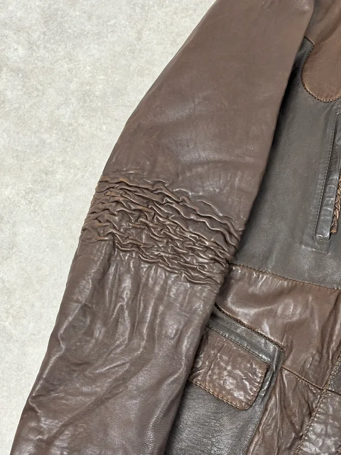 SS2003 Marithé + François Girbaud Brown Leather Plissed Blazer Jacket - Image 9
