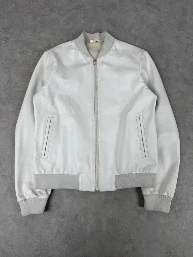SS2003 Prada White Classic Leather Bomber Jacket