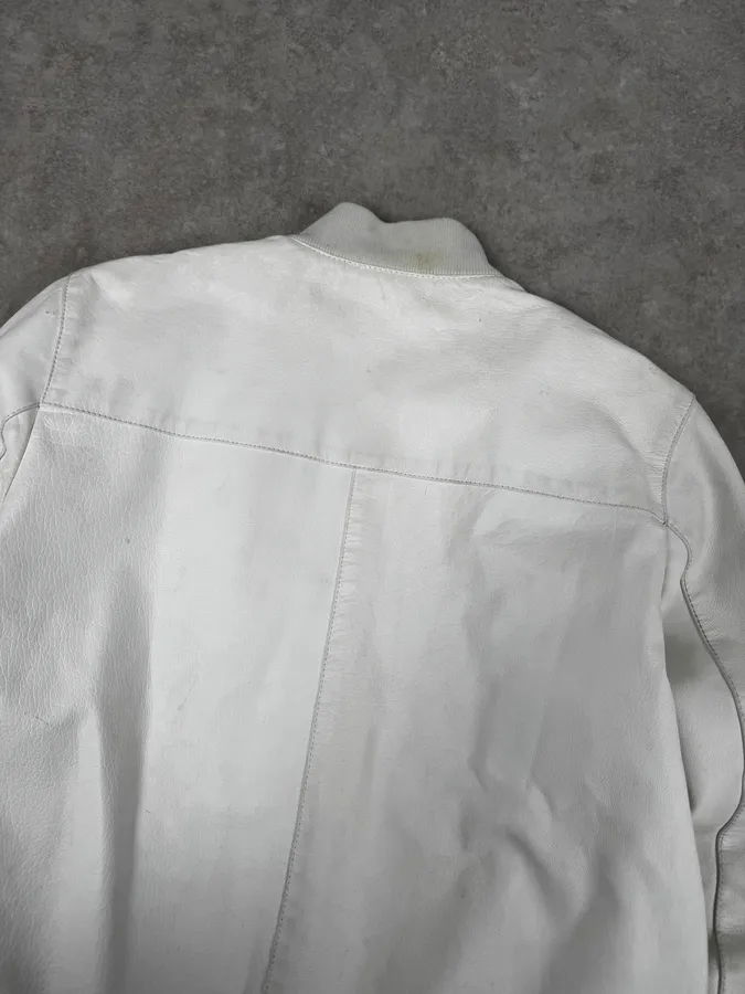 SS2003 Prada White Classic Leather Bomber Jacket - Image 6