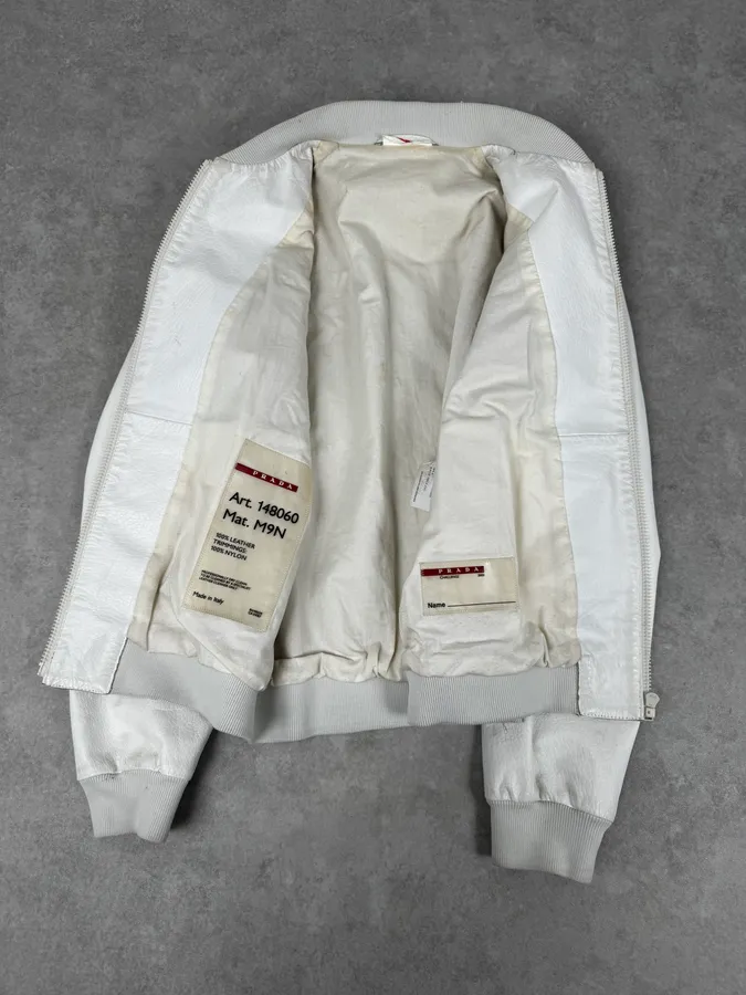 SS2003 Prada White Classic Leather Bomber Jacket - Image 7