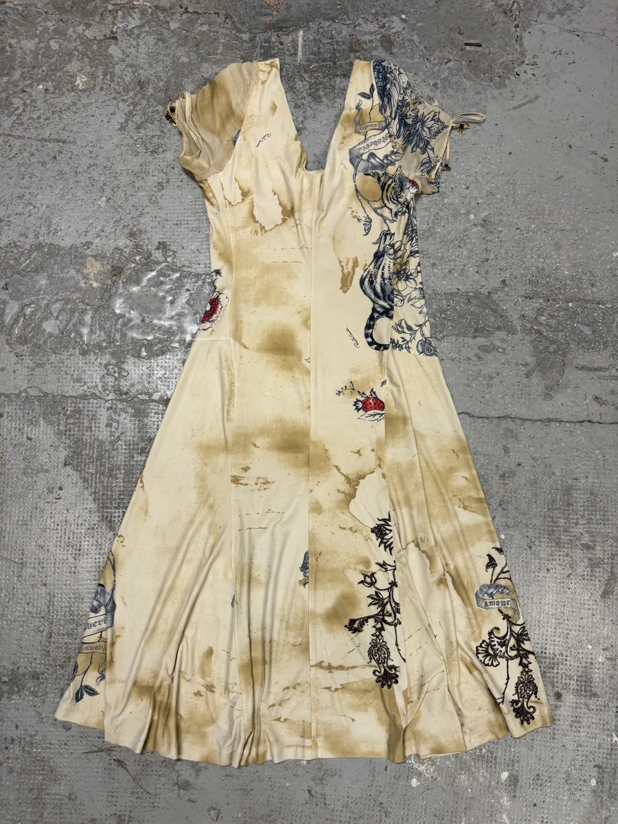 SS2003 Roberto Cavalli Beige Silk Tattoo Dress - Image 2