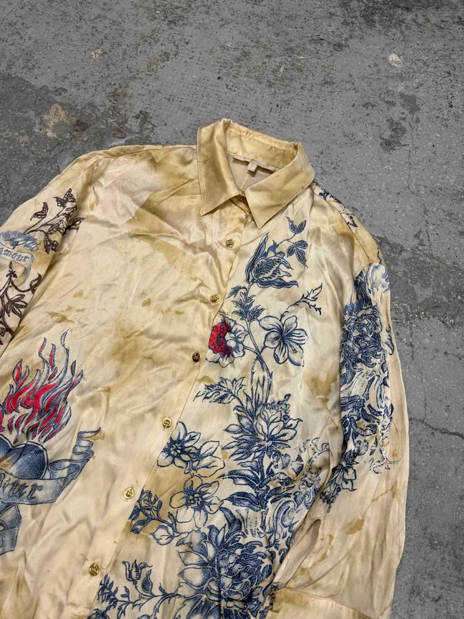 SS2003 Roberto Cavalli Beige Tattoo Flowers Shirt - Image 2