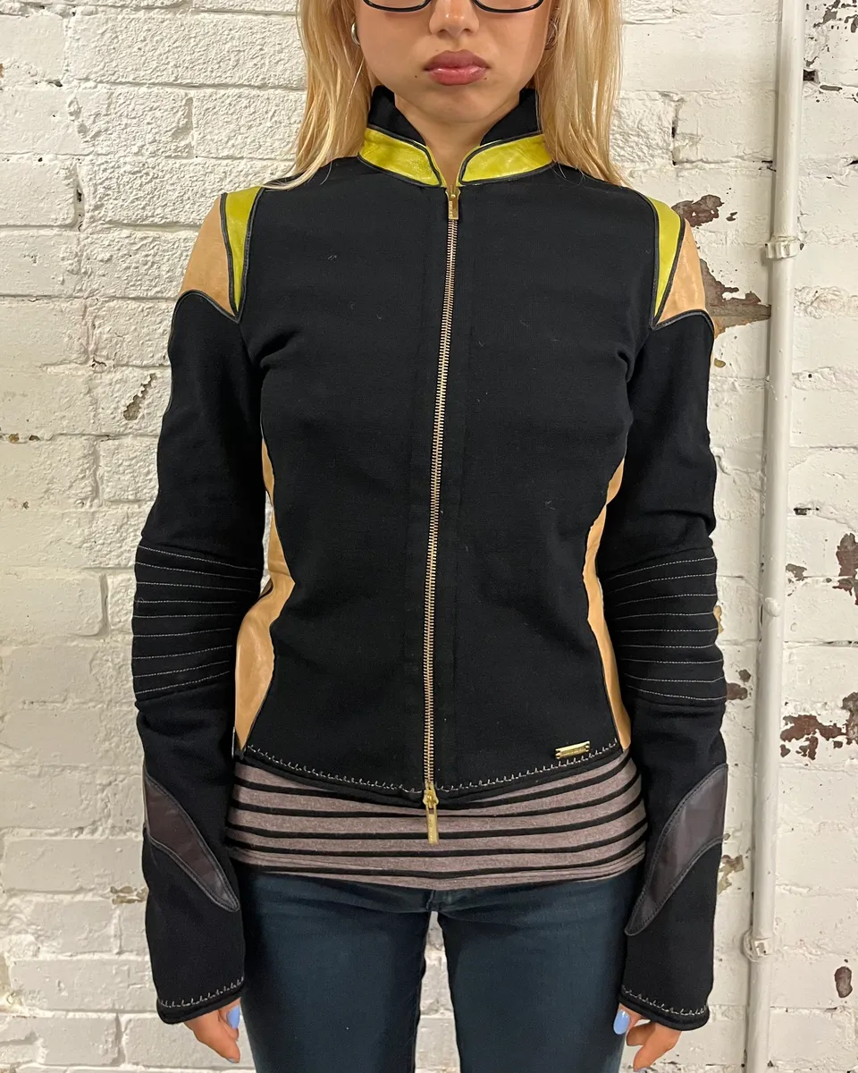 SS2003 Roberto Cavalli Black Contrast Biker Light Jacket - Image 2