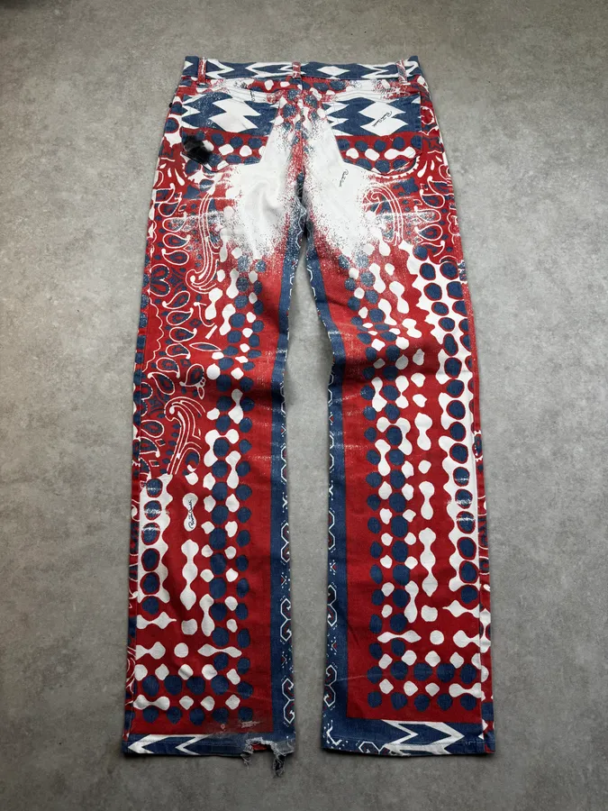 SS2003 Roberto Cavalli Red & Blue Faded Paisley Pants - Image 3