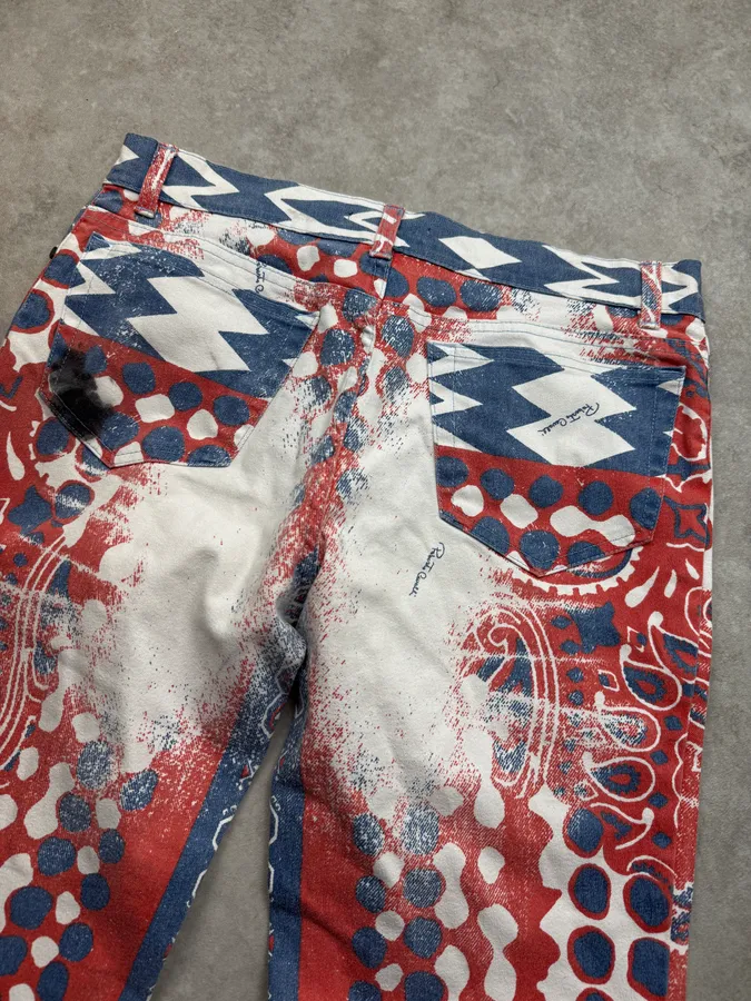 SS2003 Roberto Cavalli Red & Blue Faded Paisley Pants - Image 8