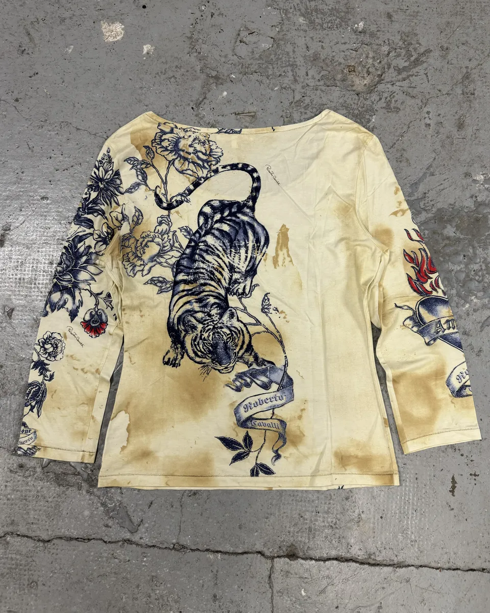 SS2003 Roberto Cavalli Tattoo Tiger Longsleeve Top - Image 2