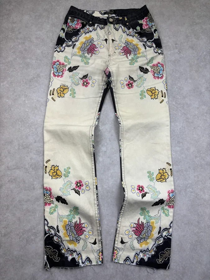 SS2003 Roberto Cavalli White & Black Chineese Floral Pants