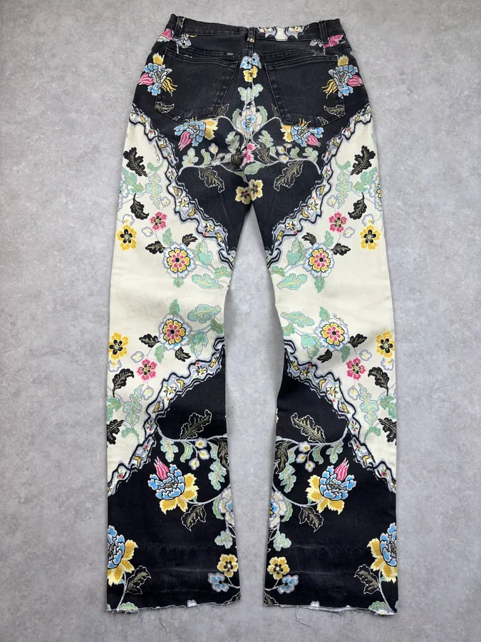 SS2003 Roberto Cavalli White & Black Chineese Floral Pants - Image 2