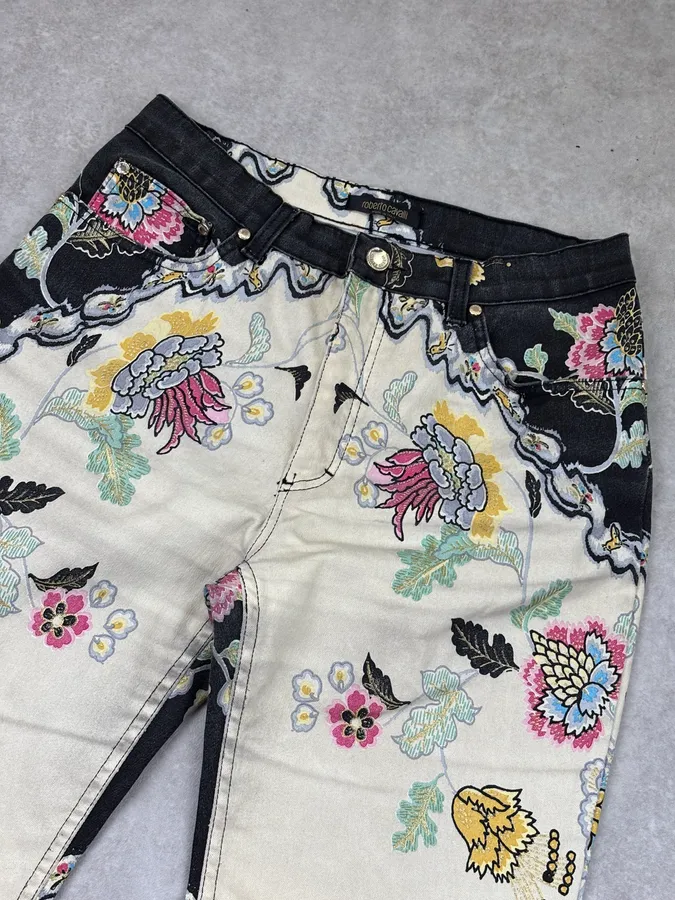 SS2003 Roberto Cavalli White & Black Chineese Floral Pants - Image 6