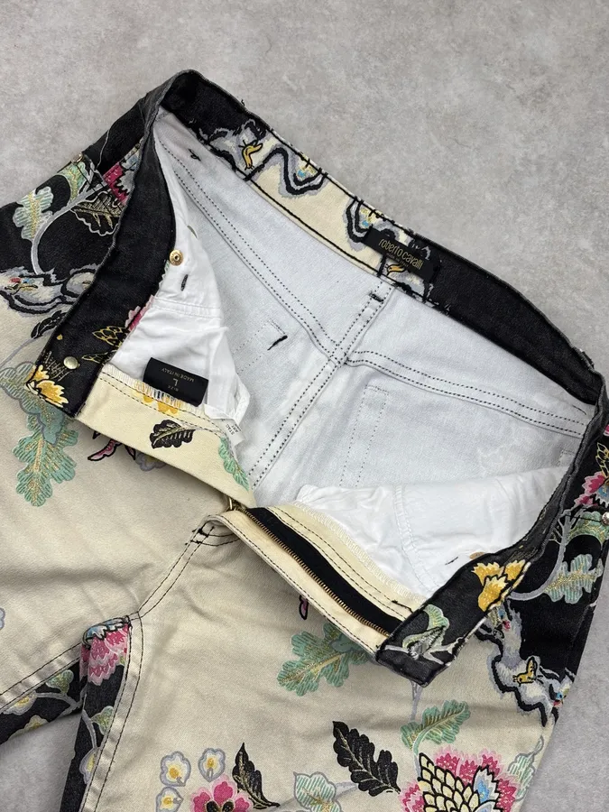 SS2003 Roberto Cavalli White & Black Chineese Floral Pants - Image 9