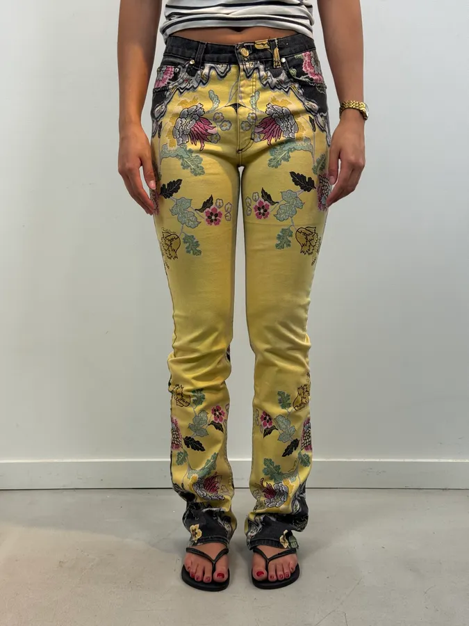 SS2003 Roberto Cavalli Yellow Asian Floral Print Pants - Image 2