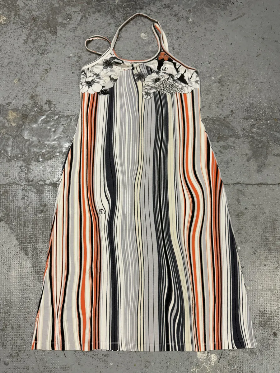 SS2004 Cavalli Abstract Orange White Flowers Dress - Image 2