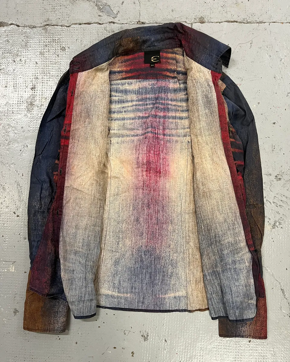 SS2004 Cavalli Bordeaux & Blue Sunset Faded Shirt - Image 8