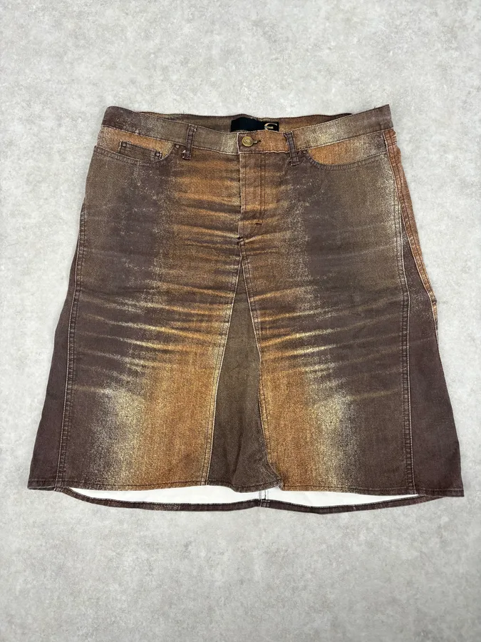 SS2004 Cavalli Brown Denim Metallic Skirt - Image 2