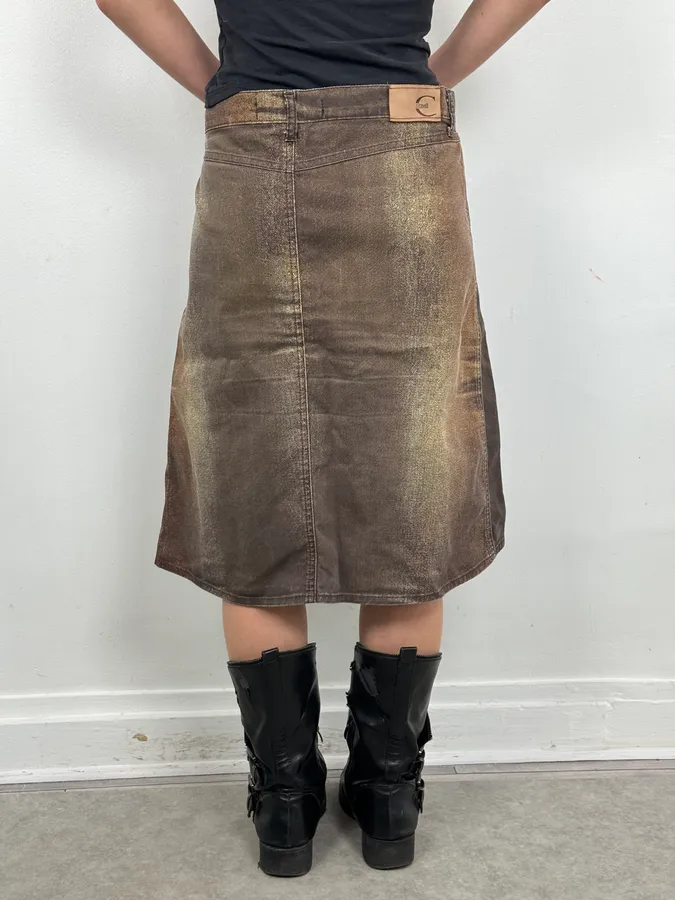 SS2004 Cavalli Brown Denim Metallic Skirt - Image 4
