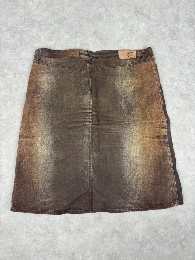 SS2004 Cavalli Brown Denim Metallic Skirt - Image 6
