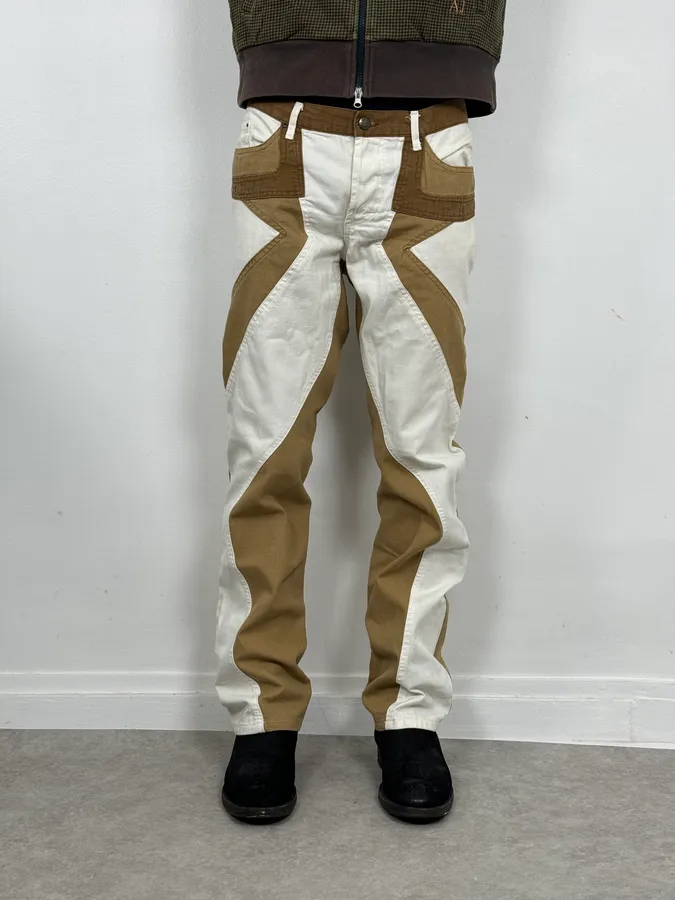 SS2004 Cavalli Calm Sahara Beige & White Pants - Image 2
