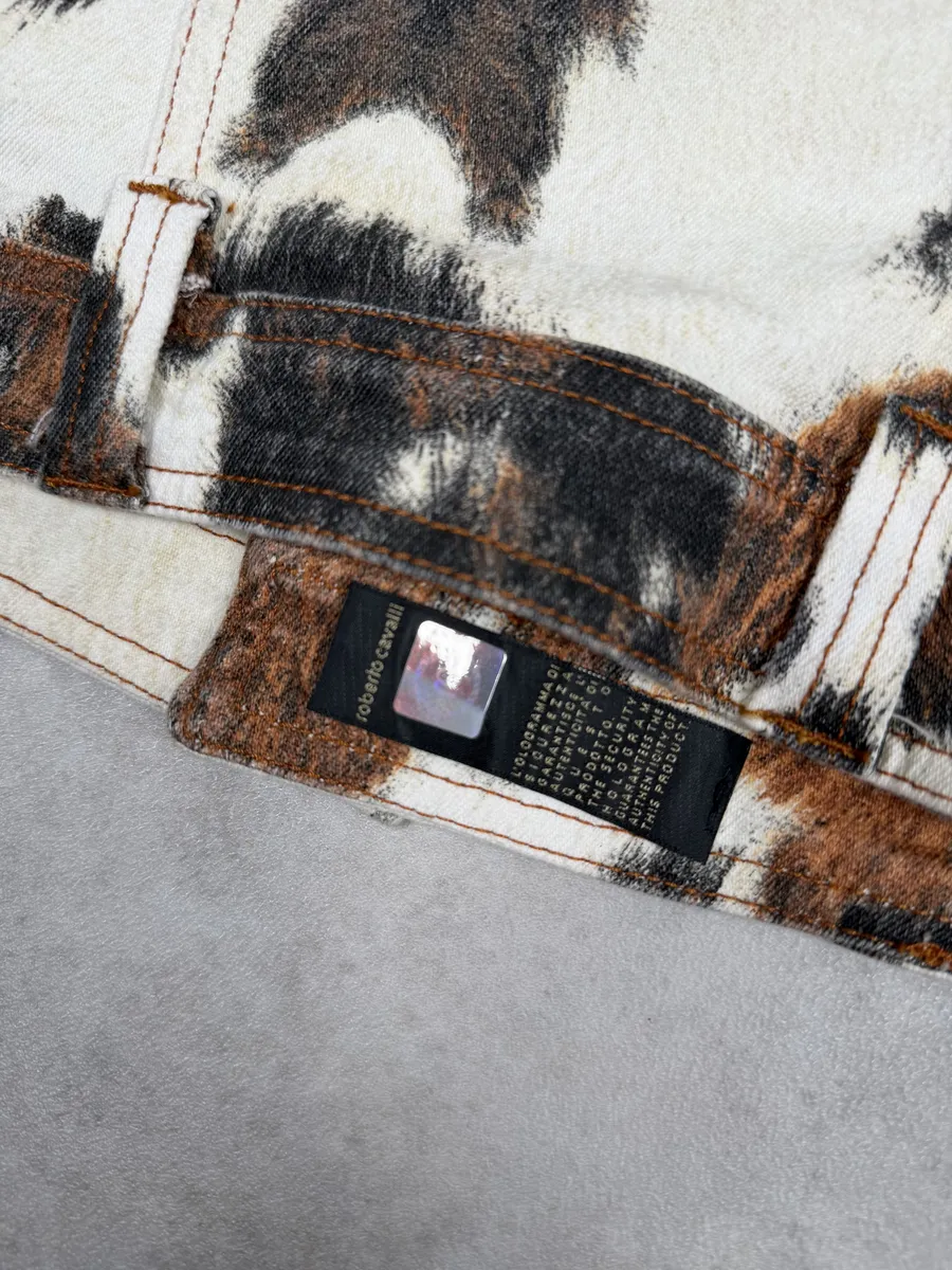 SS2004 Cavalli Cow Print Movement Beige Trucker Jacket - Image 8