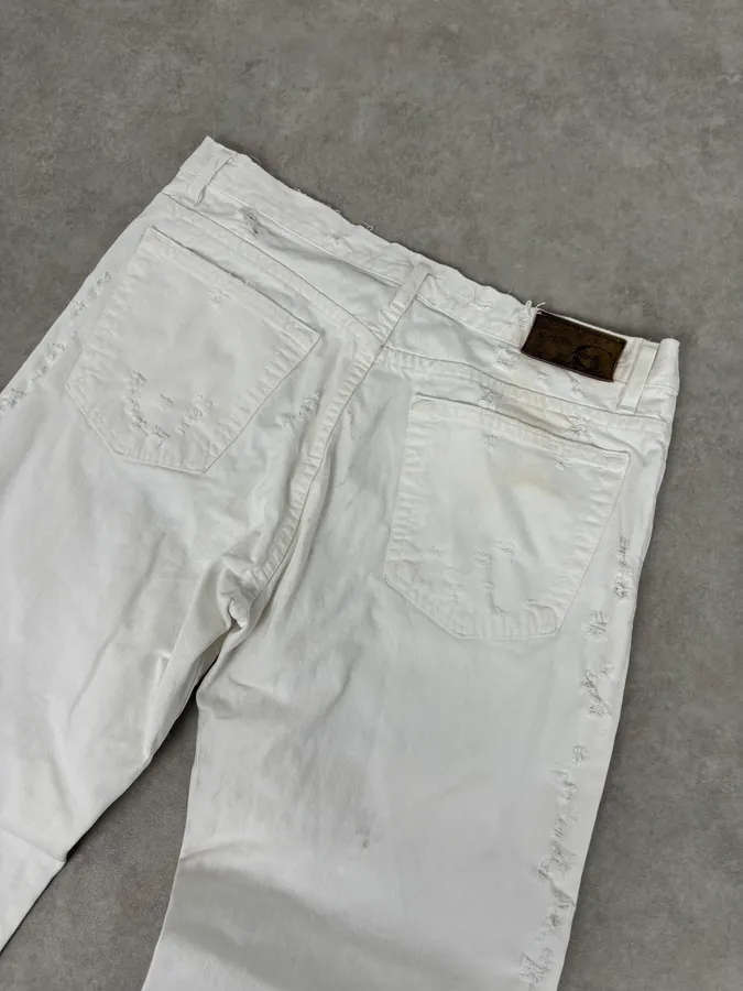 SS2004 Cavalli Distressed White Denim Jeans - Image 7