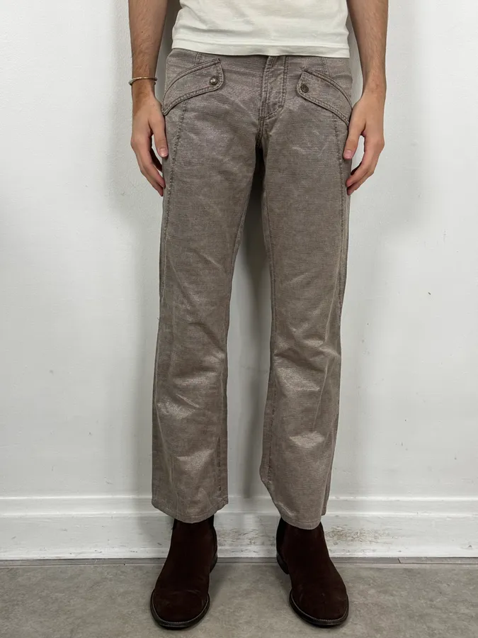 SS2004 Cavalli Grey Shiny Flap Pockets Pants - Image 2
