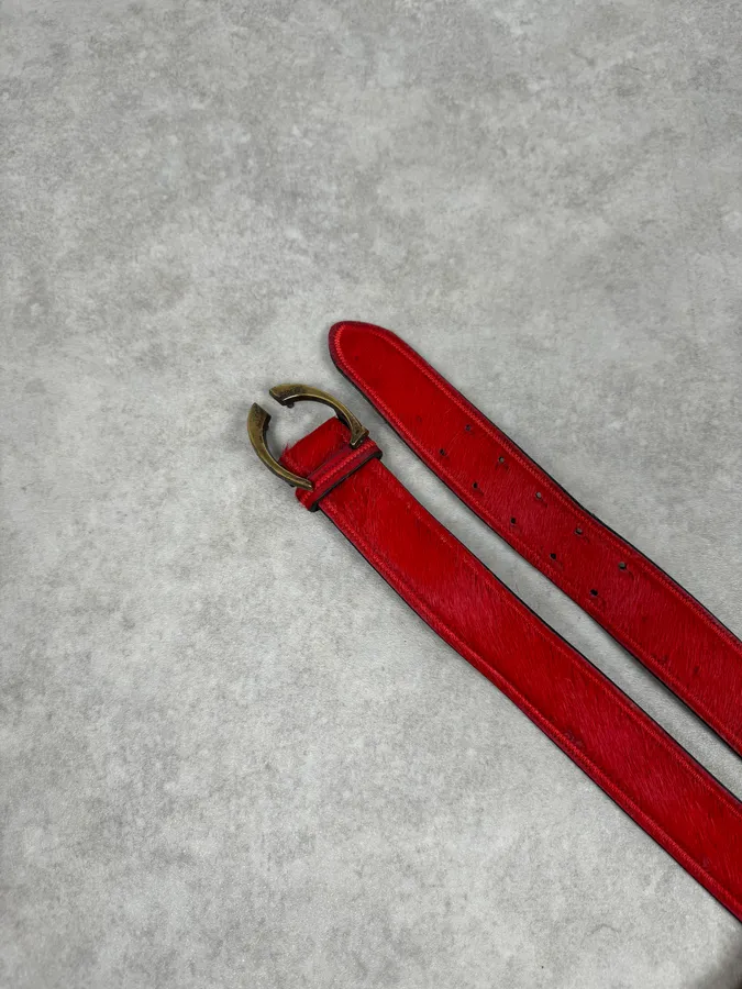 SS2004 Cavalli Red Pony Hair Logo Buckle Belt - Image 3