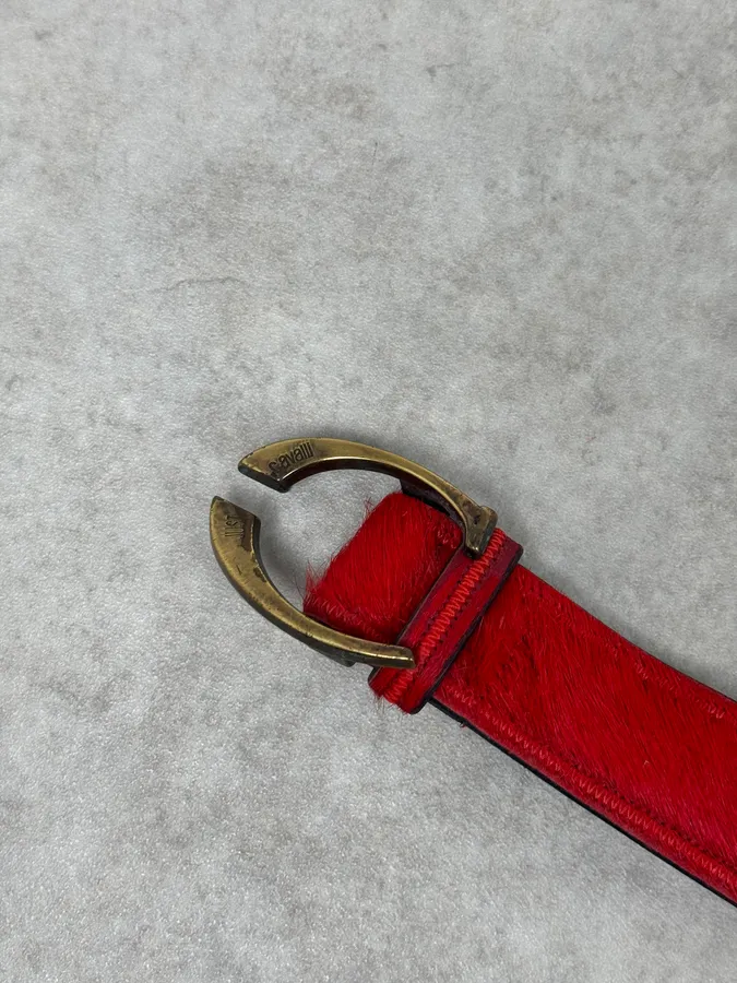 SS2004 Cavalli Red Pony Hair Logo Buckle Belt - Image 4