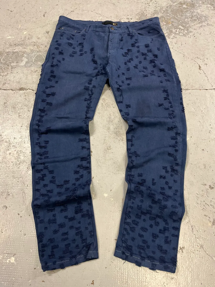 SS2004 Cavalli Scratched Distressed Navy Pants