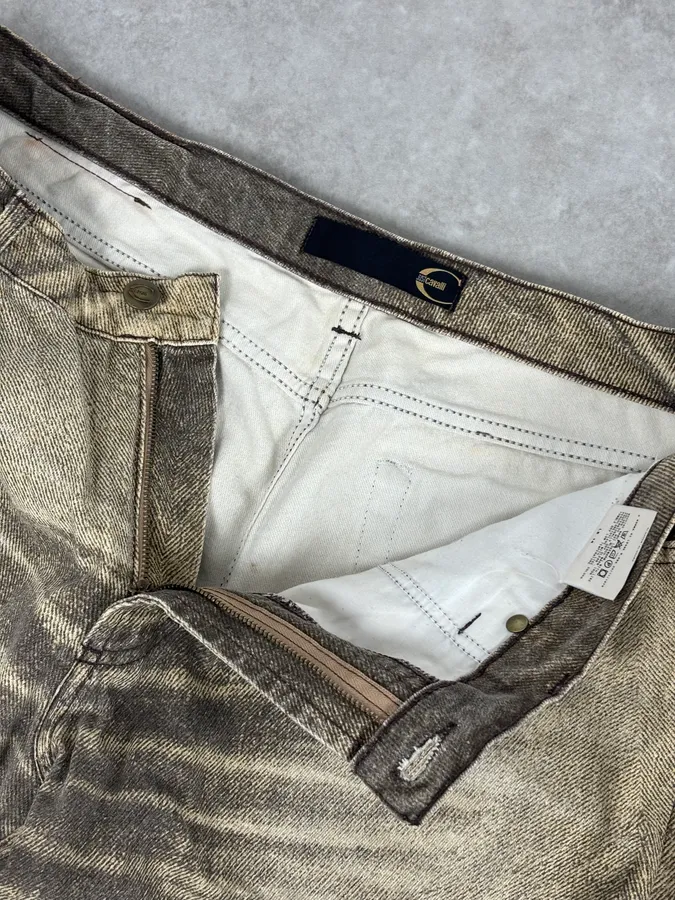 SS2004 Cavalli Taupe Sand Vitality Overprint Pants - Image 10