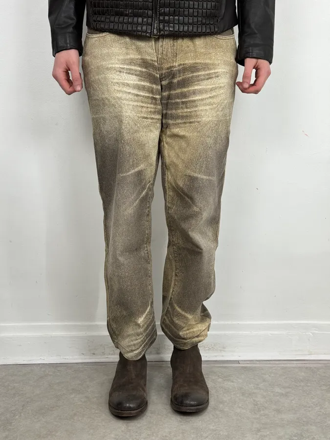 SS2004 Cavalli Taupe Sand Vitality Overprint Pants - Image 2