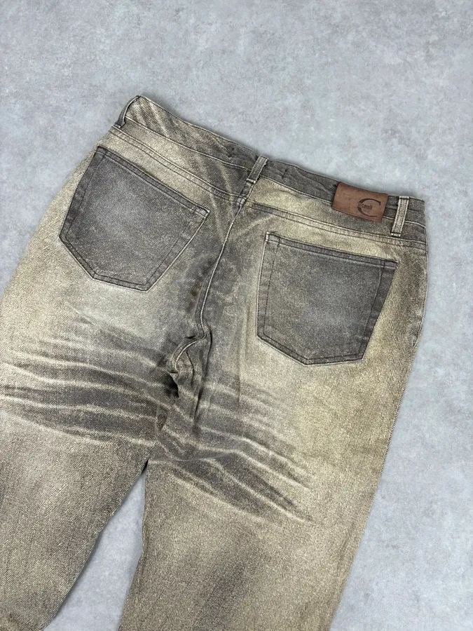 SS2004 Cavalli Taupe Sand Vitality Overprint Pants - Image 7