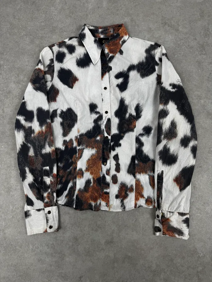 SS2004 Cavalli White & Brown Cow Print Shirt
