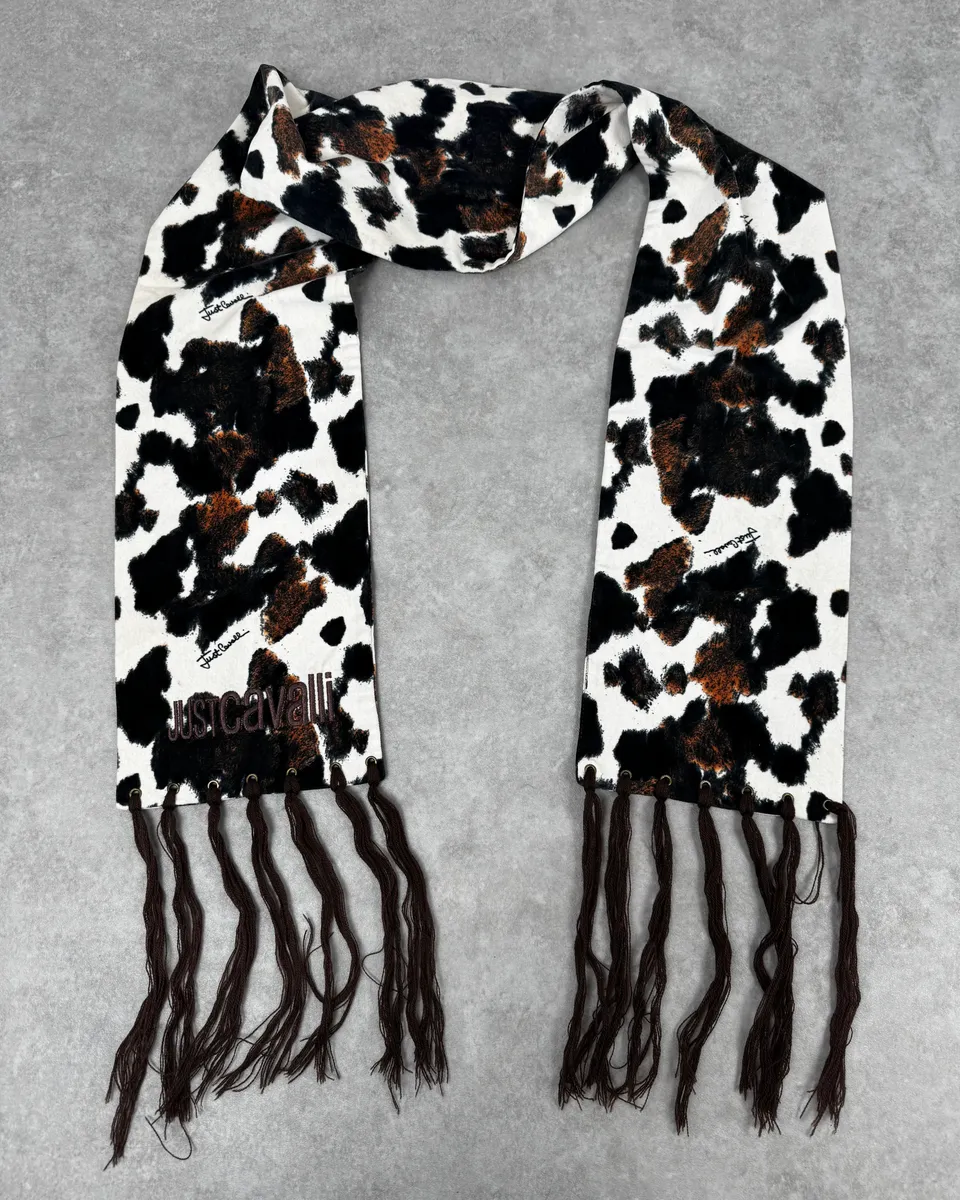 SS2004 Cavalli White Cow Print Fringe Scarf