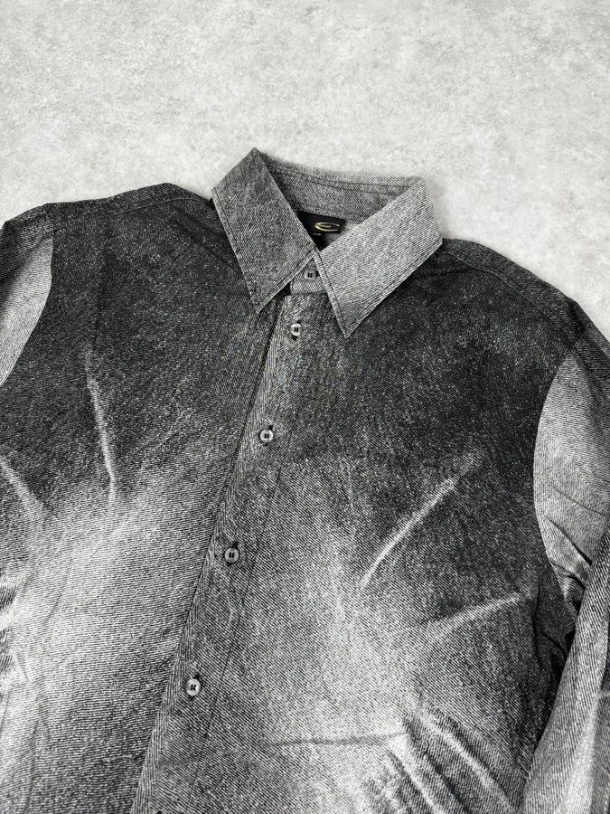 SS2004 Cavalli White & Grey Gradient Overprint Shirt - Image 5