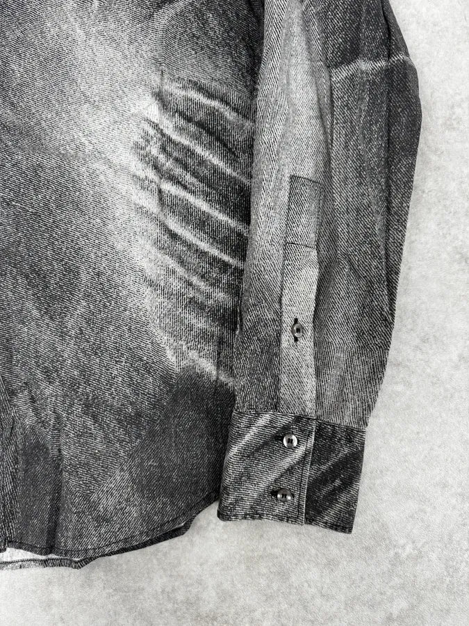 SS2004 Cavalli White & Grey Gradient Overprint Shirt - Image 9