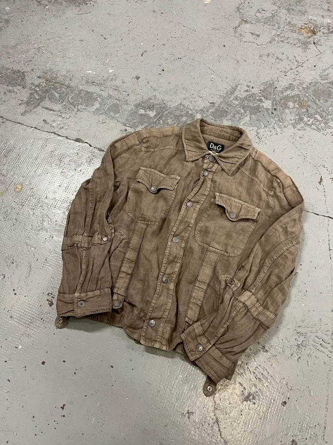 SS2004 Dolce & Gabanna Military Beige Linen Shirt - Image 4