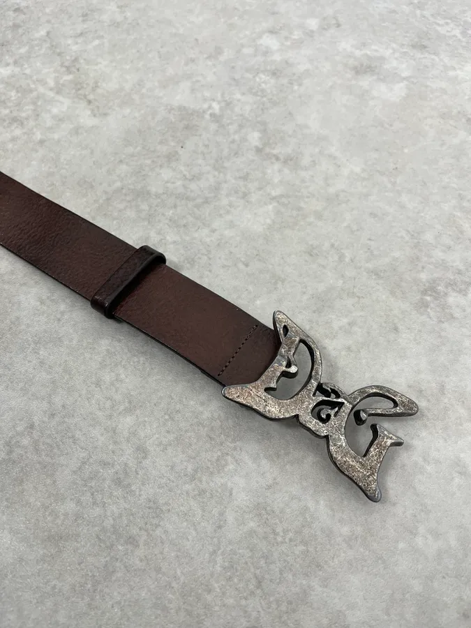 SS2004 Dolce & Gabbana Art Nouveau Brown Leather Belt - Image 6
