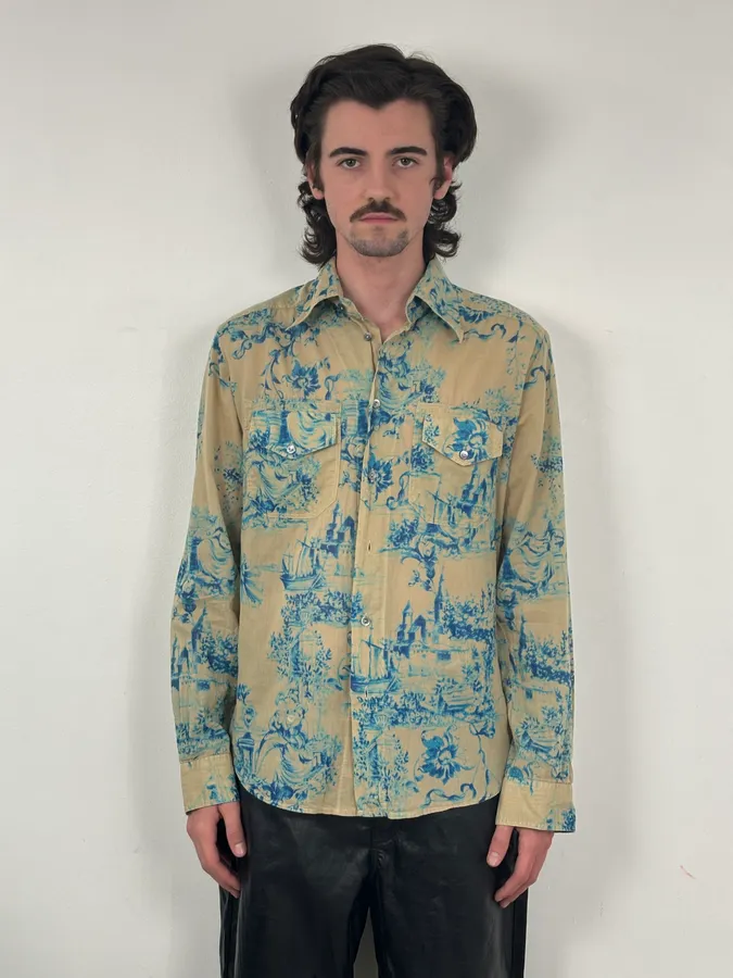 SS2004 Dolce & Gabbana Beige & Blue Floral Shirt - Image 2