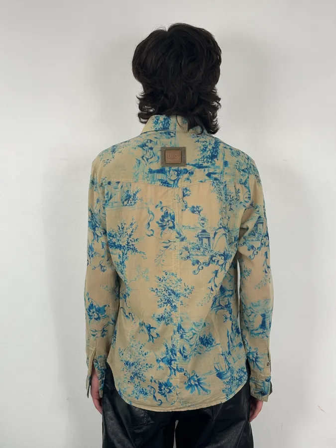 SS2004 Dolce & Gabbana Beige & Blue Floral Shirt - Image 3