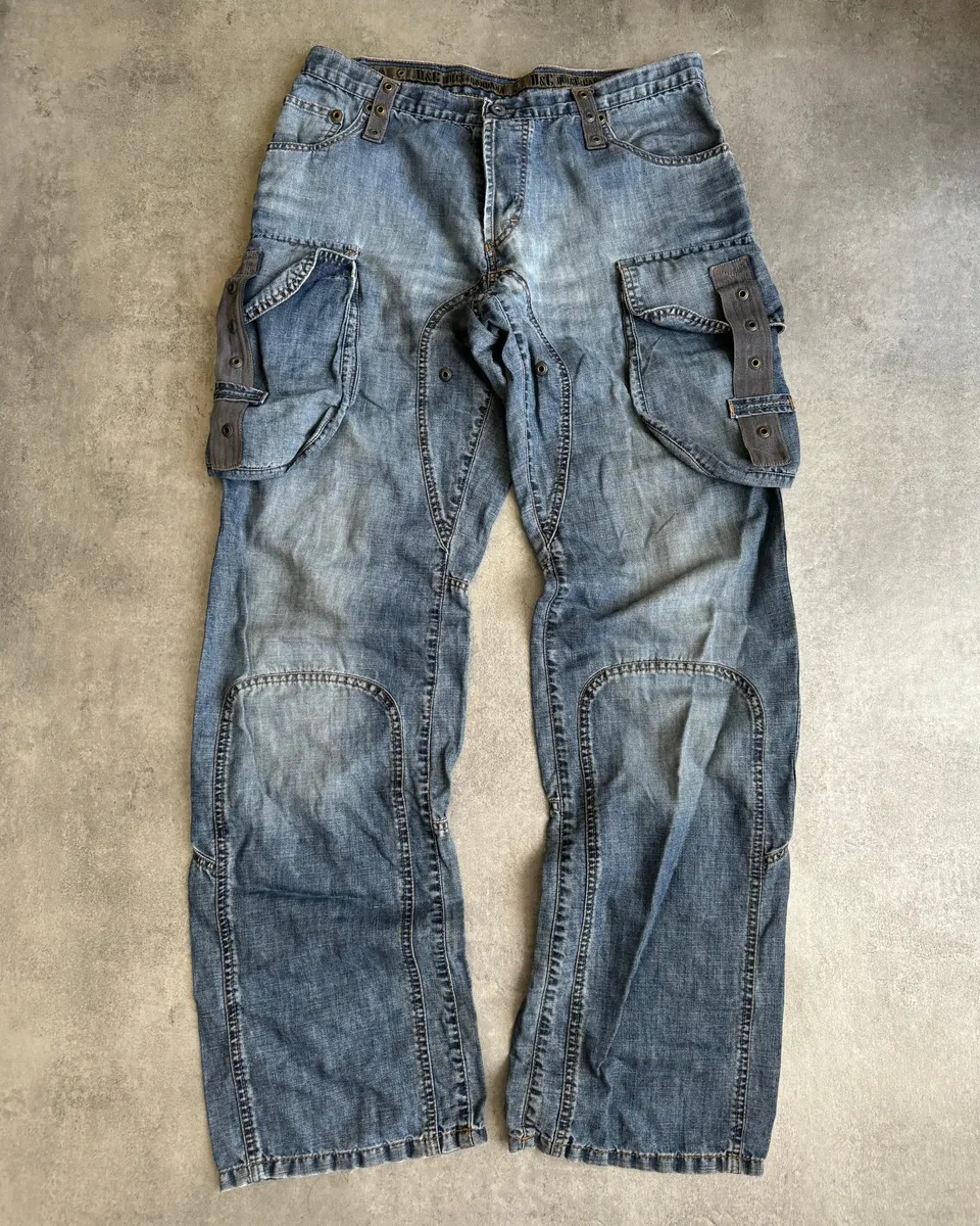 SS2004 Dolce & Gabbana Blue Denim Cargo Relaxed Pants
