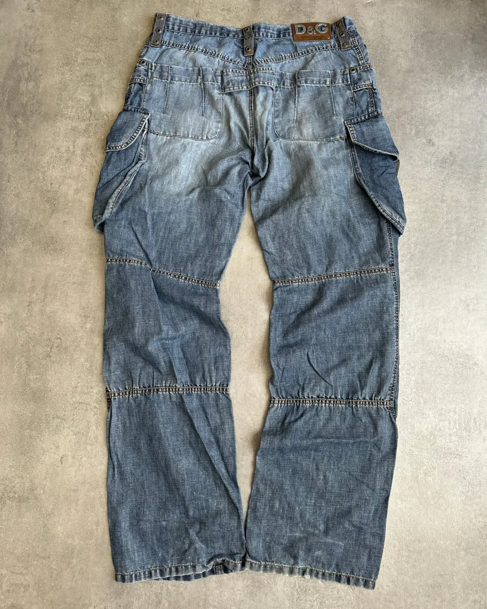 SS2004 Dolce & Gabbana Blue Denim Cargo Relaxed Pants - Image 2